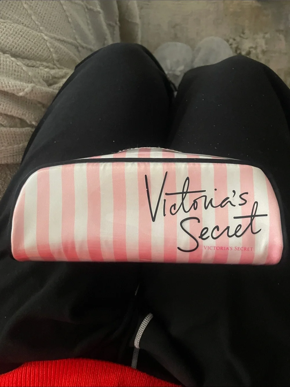 Victoria's Secret Pink and White Stripe Cosmetic Case